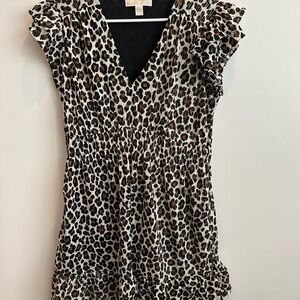 Michael Kors Leopard Print Ruffle Sleeve Dress